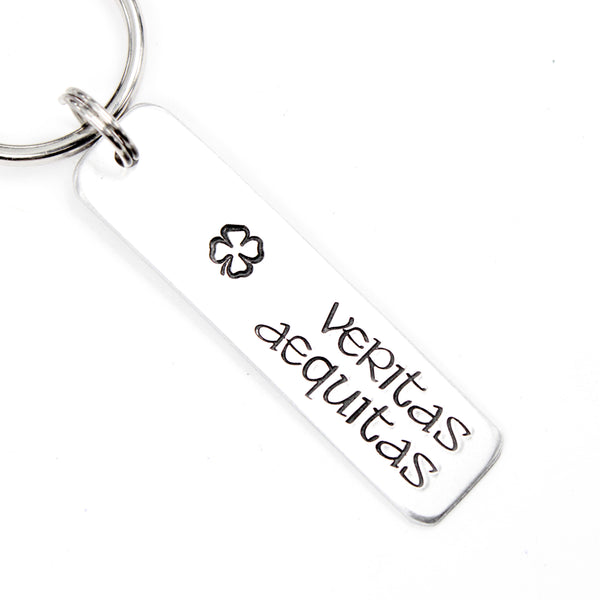 Veritas Aequitas Keychain - Available in Aluminum or Stainless Steel - Personalizable Back