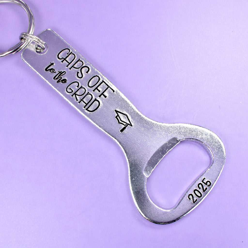 "CAPS off to the GRAD" Graduation Bottle Opener with customizable year