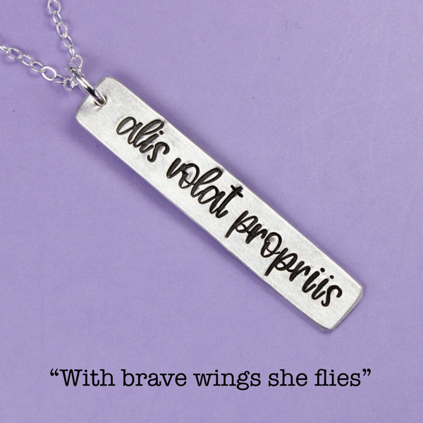 "Alis volat propriis" (She flies with her own wings) Necklace / Charm - Sterling Silver