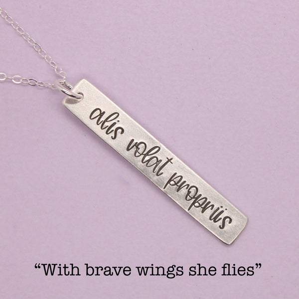 "Alis volat propriis" (She flies with her own wings) Necklace / Charm - Sterling Silver