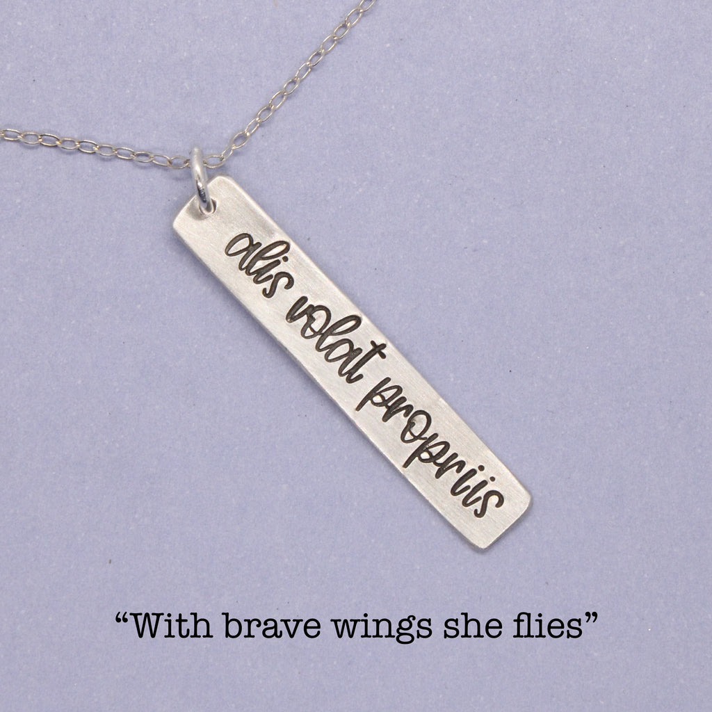 "Alis volat propriis" (She flies with her own wings) Necklace / Charm - Sterling Silver