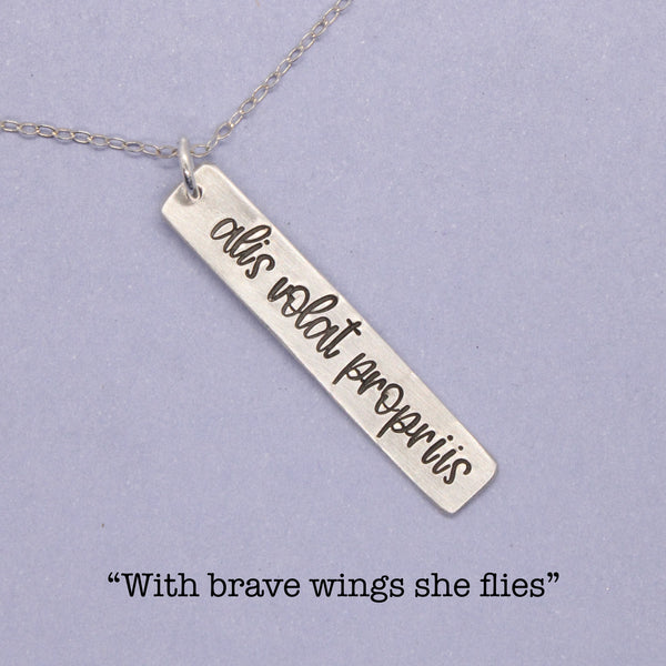 "Alis volat propriis" (She flies with her own wings) Necklace / Charm - Sterling Silver