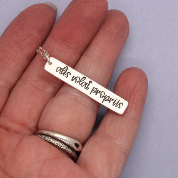 "Alis volat propriis" (She flies with her own wings) Necklace / Charm - Sterling Silver