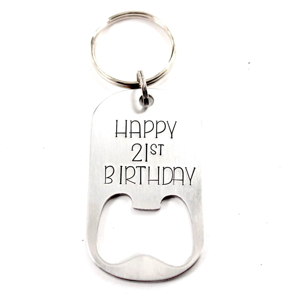 "Happy 21st Birthday" Stainless Steel Bottle Opener Keychain