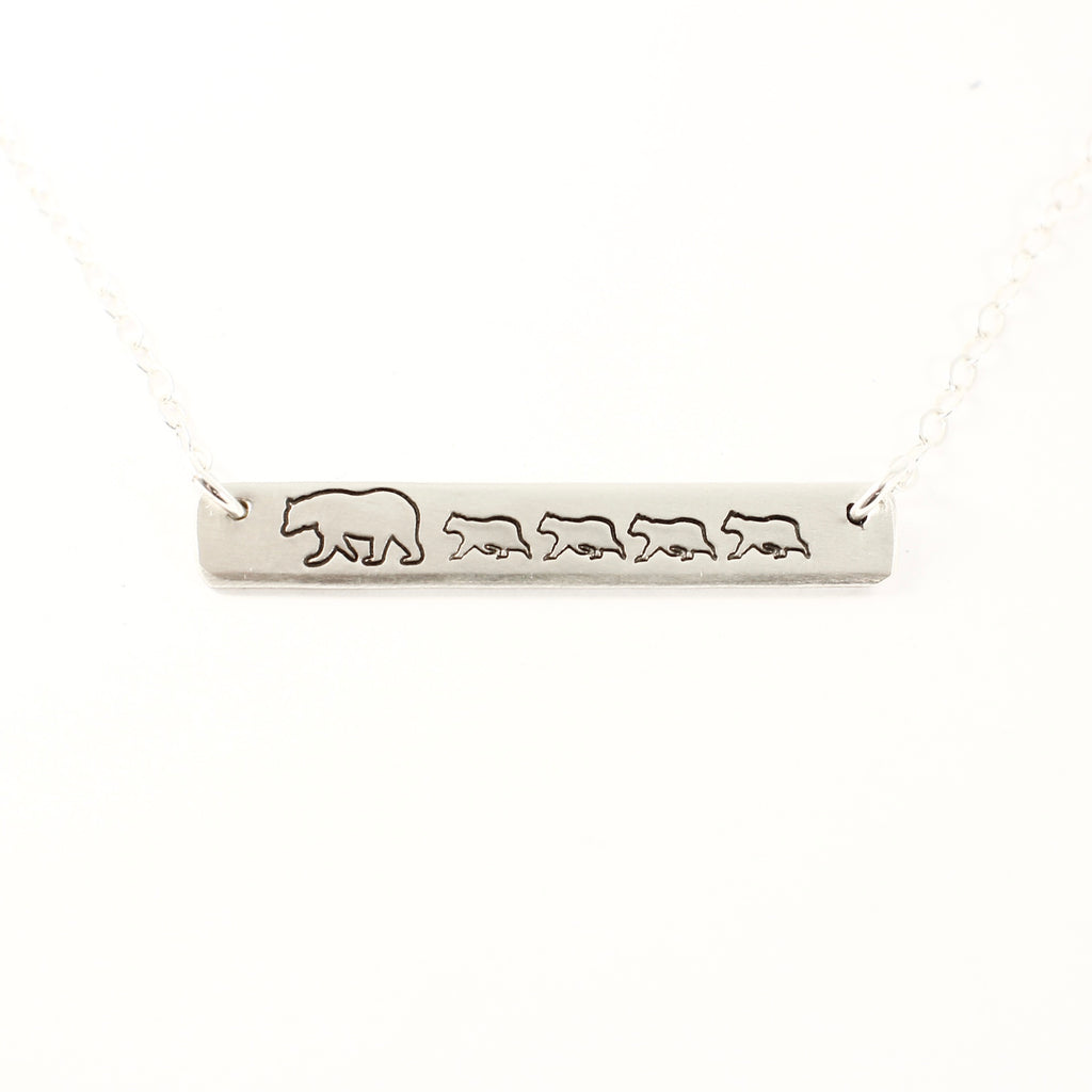 Mama Bear and Cubs Necklace - Sterling Silver - Completely Hammered