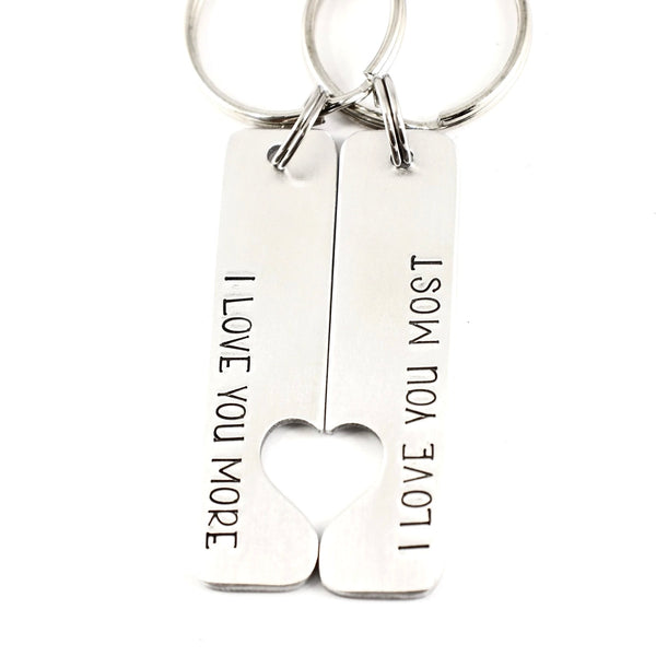 "I love you more" & "I love you most" Couples Keychain Set