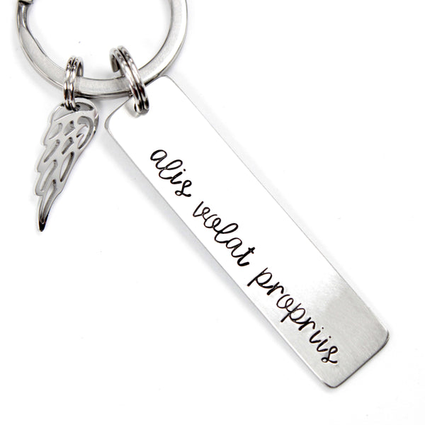 "Alis volat propriis" - She flies with her own wings - Hand Stamped Keychain