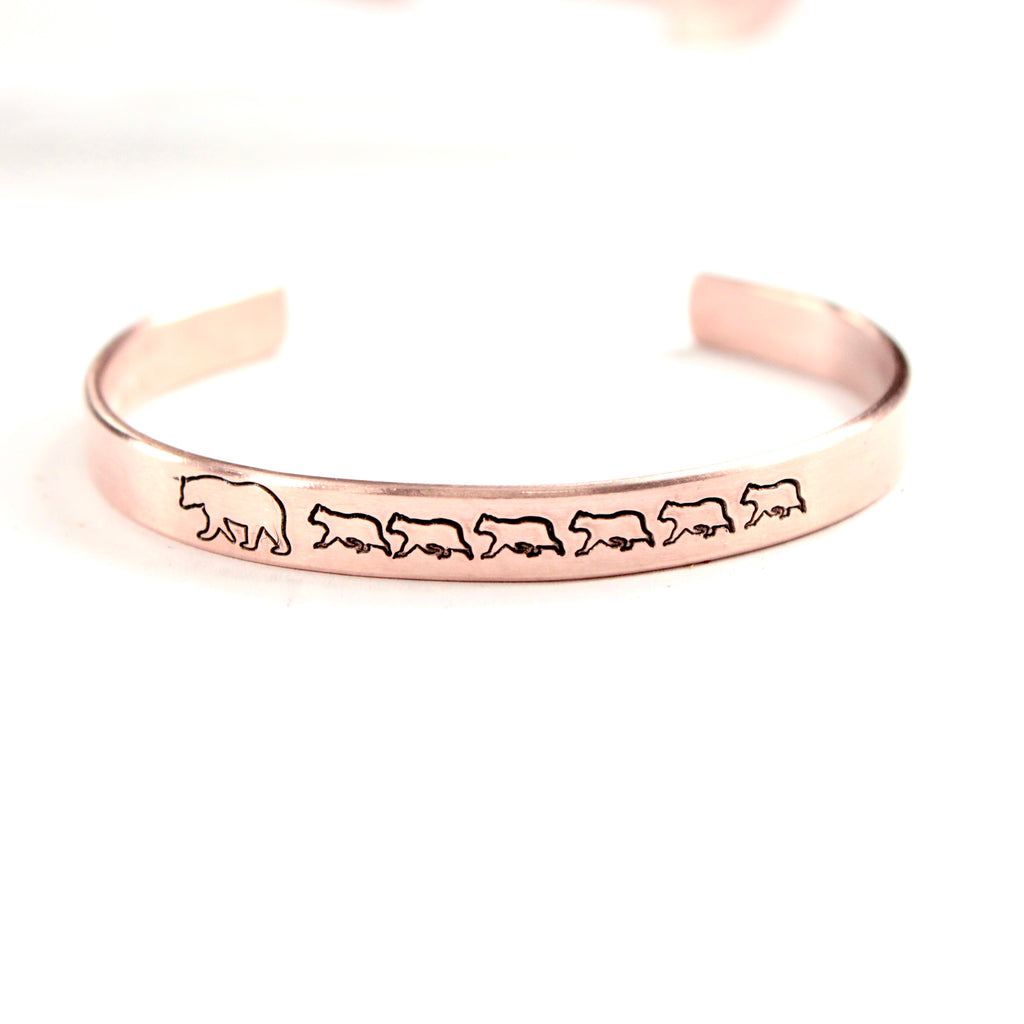 Mama Bear and 6 cubs Cuff Bracelet - Ready to ship & discounted.