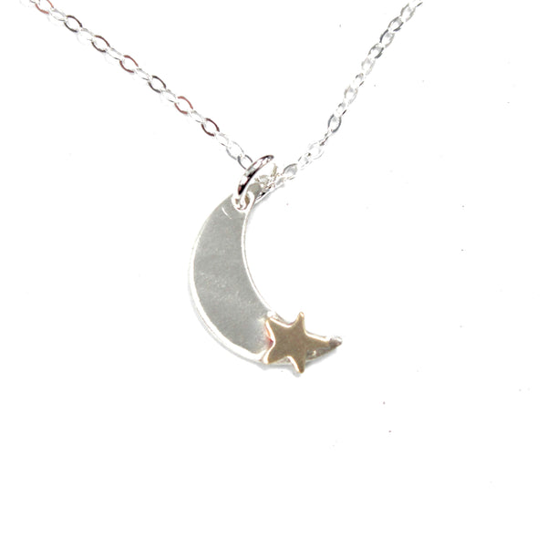 Sterling Silver Moon Charm with Brass Star Necklace