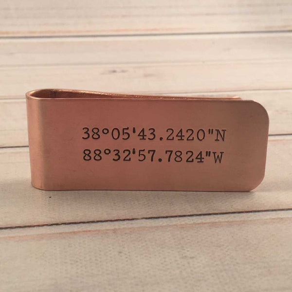 Custom GPS COORDINATES Money Clip - Money Clips - Completely Hammered - Completely Wired