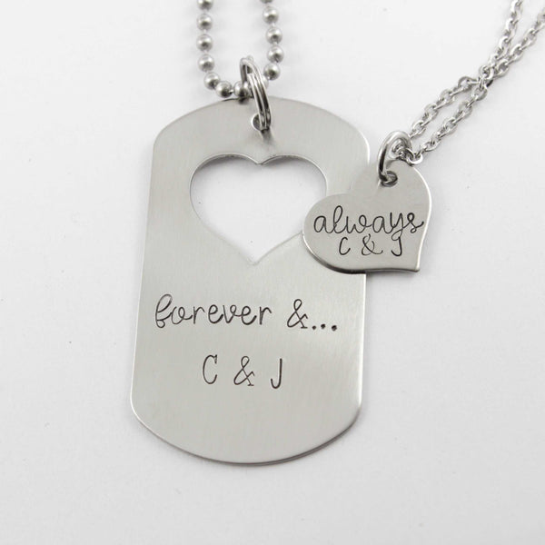 "Forever and Always" dog tag with heart cut out & heart set - Completely Hammered