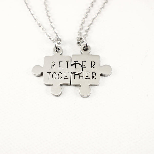 "Better Together" - Stainless Steel Puzzle Piece Couples Set - Keychains - Completely Hammered - Completely Wired