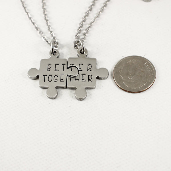 "Better Together" - Stainless Steel Puzzle Piece Couples Set - Keychains - Completely Hammered - Completely Wired