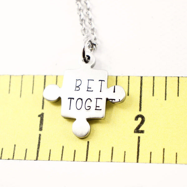 "Better Together" - Stainless Steel Puzzle Piece Couples Set - Keychains - Completely Hammered - Completely Wired
