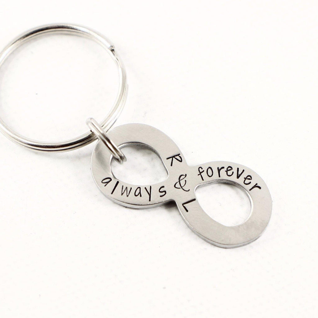 "Always and Forever" Infinity Keychain, personalized with your initials - Keychains - Completely Hammered - Completely Wired