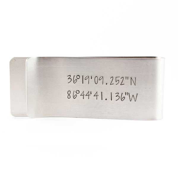 Custom GPS COORDINATES Money Clip - Completely Hammered