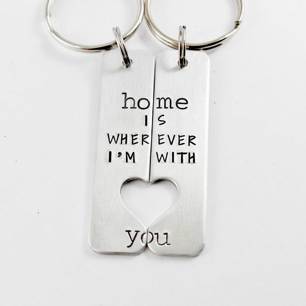 "Home is wherever I'm with you" Couples Keychain Set - Completely Hammered