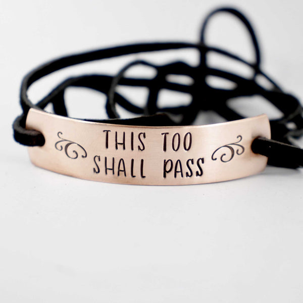 Copper and Suede Leather Wrap Bracelet with your choice of text - Completely Hammered
