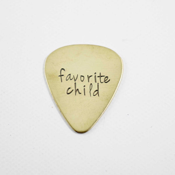 "favorite child" Hand stamped Guitar Pick - READY TO SHIP - Guitar Pick - Completely Hammered - Completely Wired