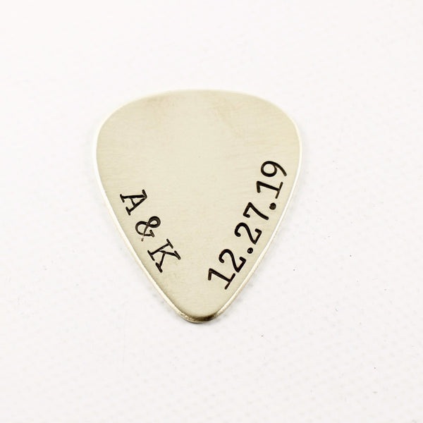 Custom, Hand stamped Guitar Pick with initials and date - Guitar Pick - Completely Hammered - Completely Wired