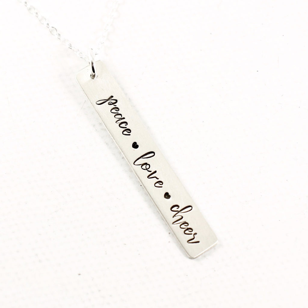 "peace love cheer" Necklace / Charm - Sterling Silver - Necklace - Completely Hammered - Completely Wired