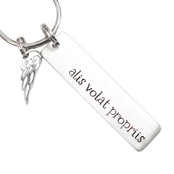 "Alis volat propriis" - She flies with her own wings - Hand Stamped Keychain