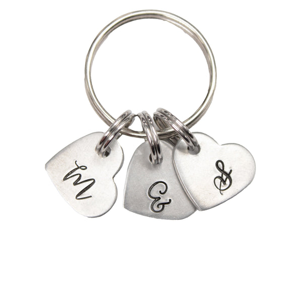 Custom Hand Stamped Initial Keychain - Small Heart