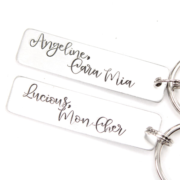"You're the GOMEZ to my MORTICIA" and "You're the MORTICIA to my GOMEZ" Keychains