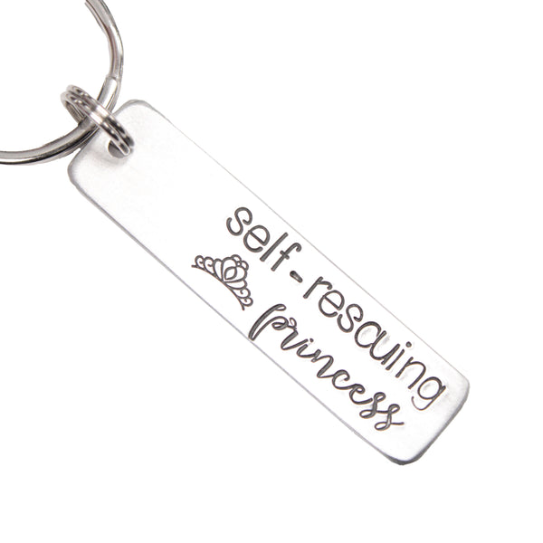 "Self-rescuing princess" Hand Stamped Keychain