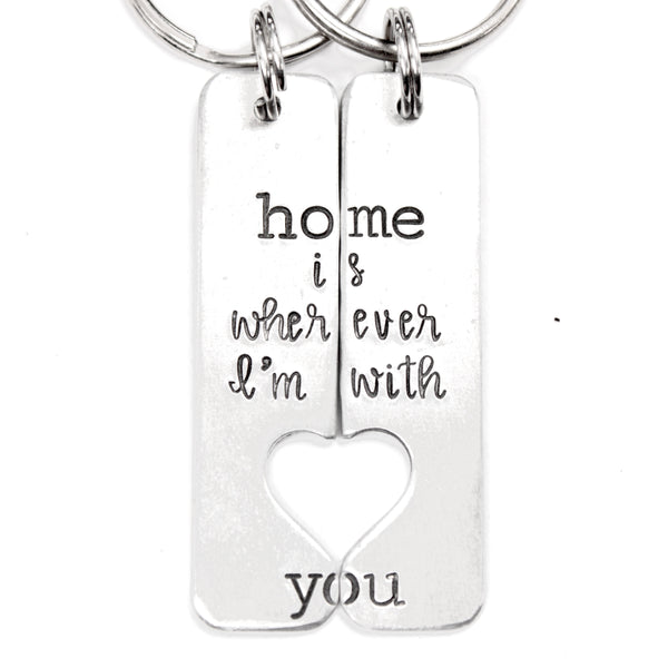 "Home is wherever I'm with you" Couples Keychain Set - Ready to ship sample