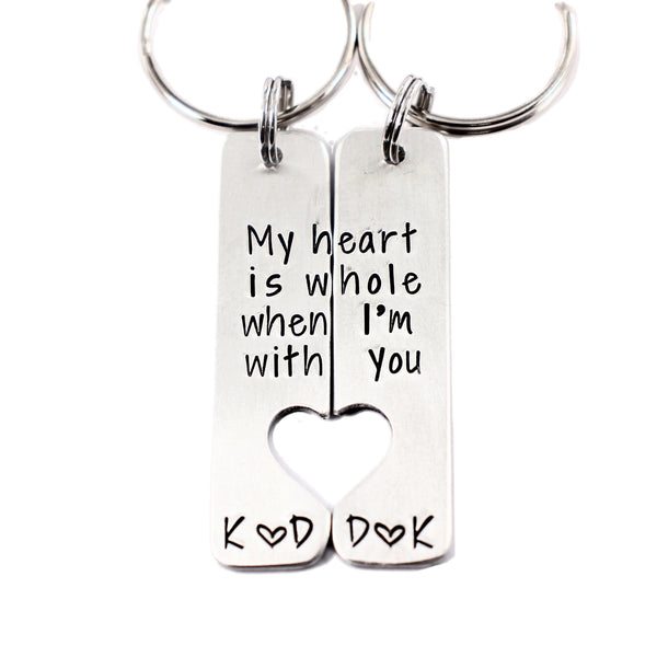 "My heart is whole when I'm with you" Couples Keychain Set