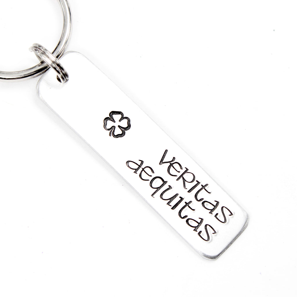 Veritas Aequitas Keychain - Available in Aluminum or Stainless Steel - Personalizable Back