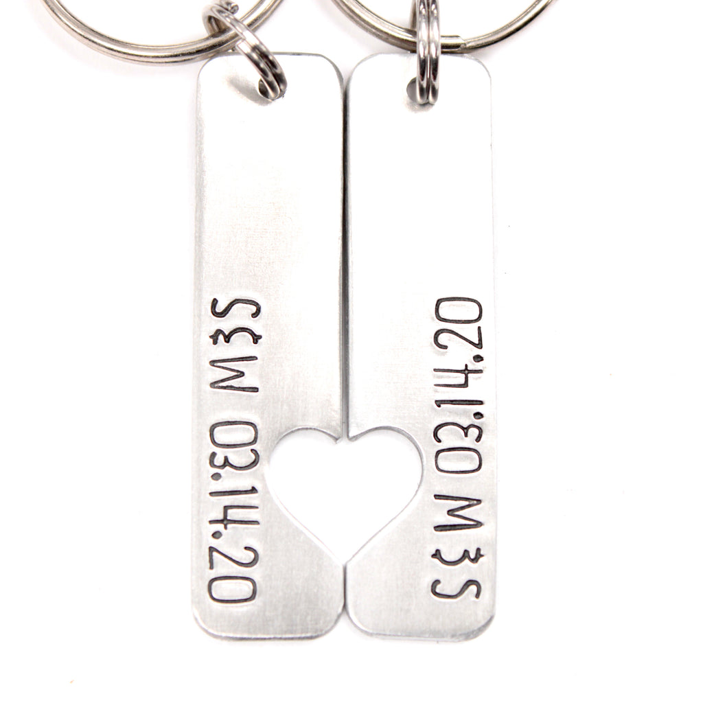 Initials and Date Couples Keychain Set – Completely Hammered