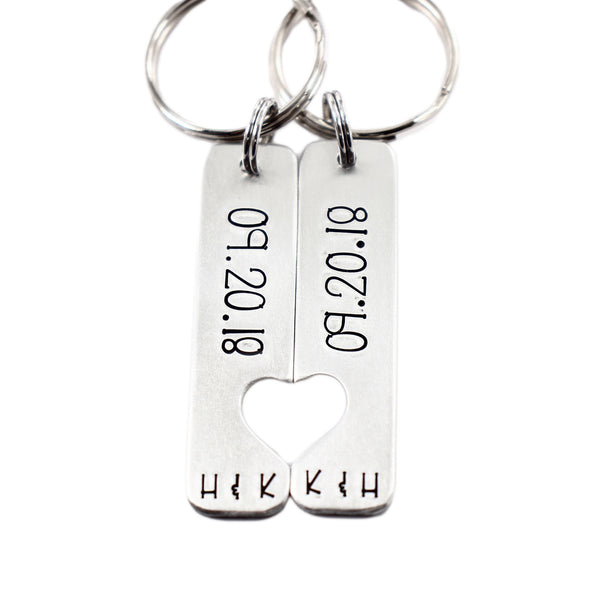 Date and initials Couples Keychain Set