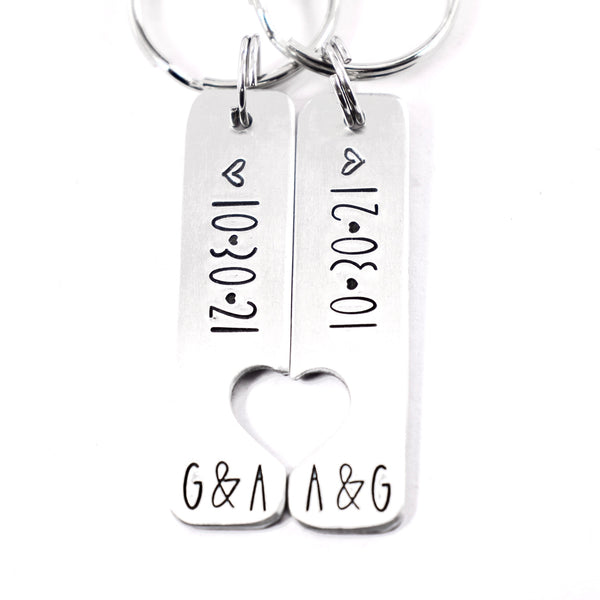 Date and initials Couples Keychain Set