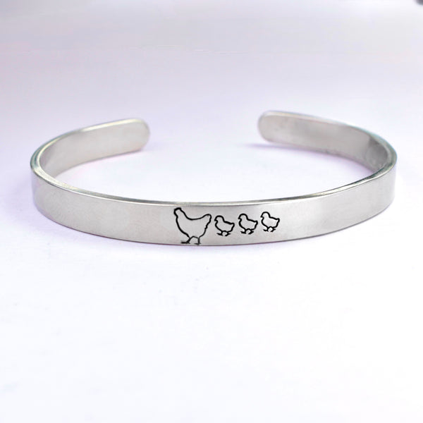 "Mother Hen" Bracelet with your choice of 1-7 chicks - Your choice of metals