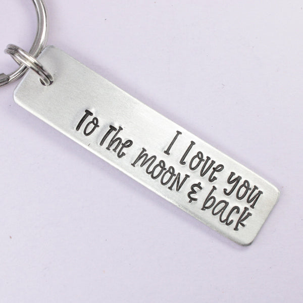 "I love you to the moon & back" Hand Stamped Keychain