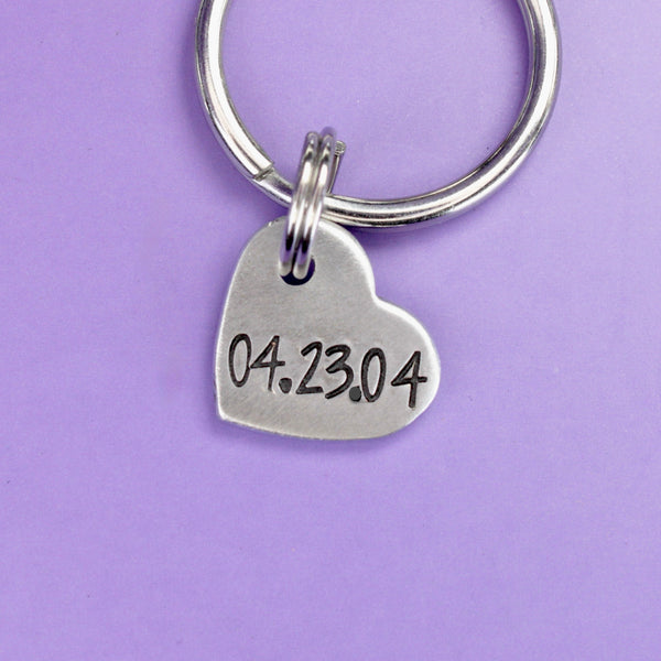 Hand Stamped Date Keychain - Small Heart