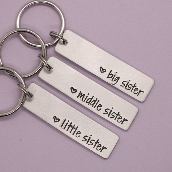 "Little Sister" "Middle Sister" and "Big Sister"  Keychains - Available as a single or a set