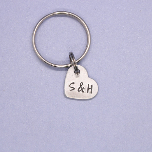 Custom Hand Stamped Two Initial Keychain - Small Heart