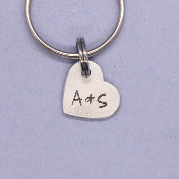 Custom Hand Stamped Two Initial Keychain - Small Heart