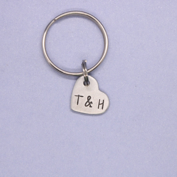 Custom Hand Stamped Two Initial Keychain - Small Heart