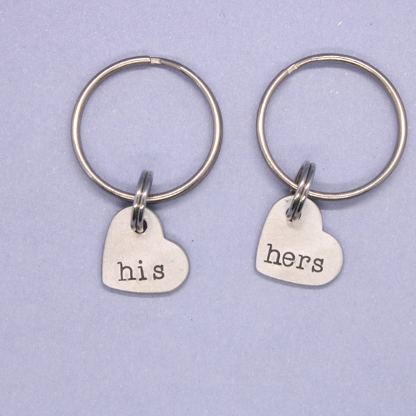 Custom Hand Stamped Two Initial Keychain - Small Heart