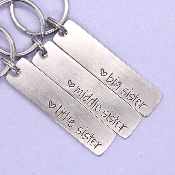 "Little Sister" "Middle Sister" and "Big Sister"  Keychains - Available as a single or a set