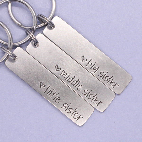 "Little Sister" "Middle Sister" and "Big Sister"  Keychains - Available as a single or a set