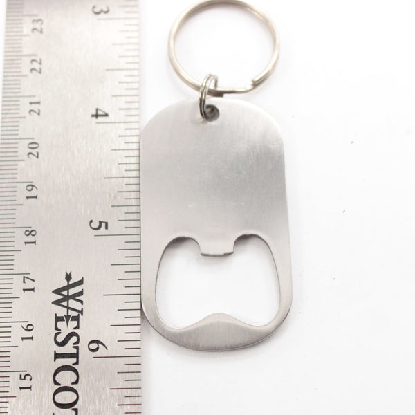 "Eat, drink, and be married" Stainless Steel Bottle Opener Keychain personalized with names and your date
