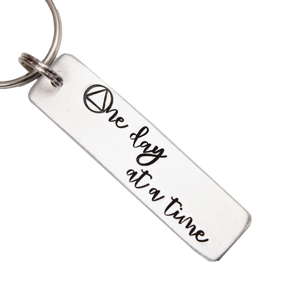 "One day at a time" Addiction Recovery Keychain