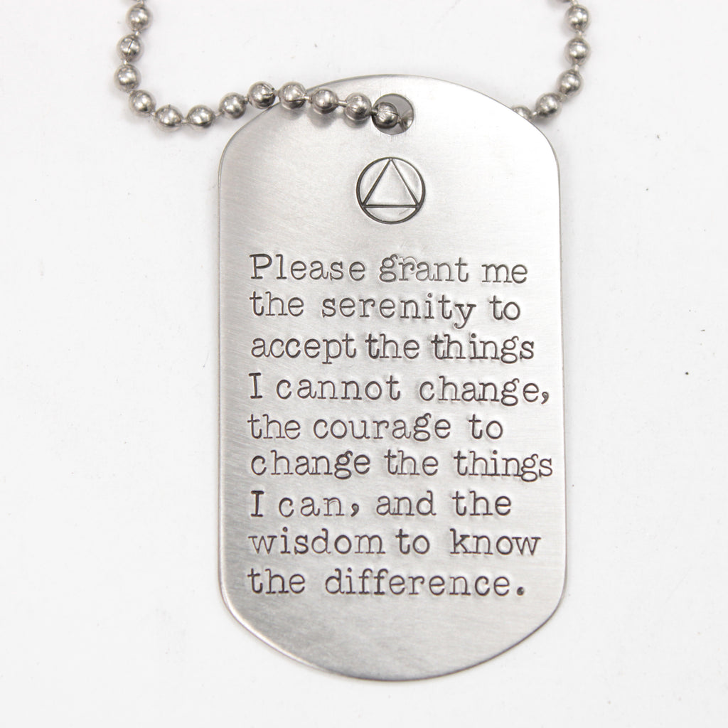 Serenity Prayer/Addiction Dog Tag Necklace - Ready to ship sample