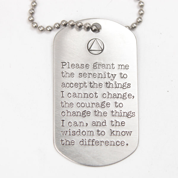 Serenity Prayer/Addiction Dog Tag Necklace - Ready to ship sample