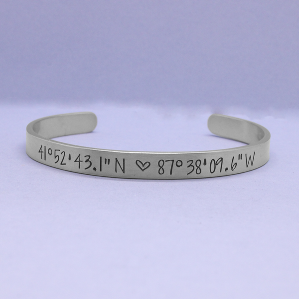 Custom GPS Coordinates Cuff Bracelet – Personalized Location Jewelry